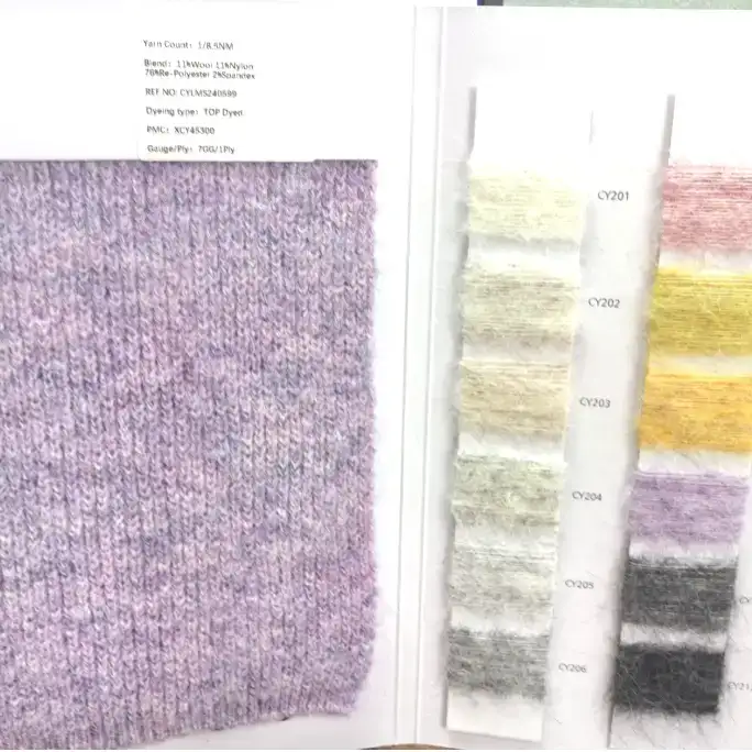 China Yarn for Ladies Vest (Sweater),Dresses (Cardigan Open) (Sweater) Mossy Yarn Fancy Yarn Wool Nylon Recycled Polyester Elastane as catalogue color buy from China wholesaler bulk order at wholesale price free worldwide shipping Alibaba