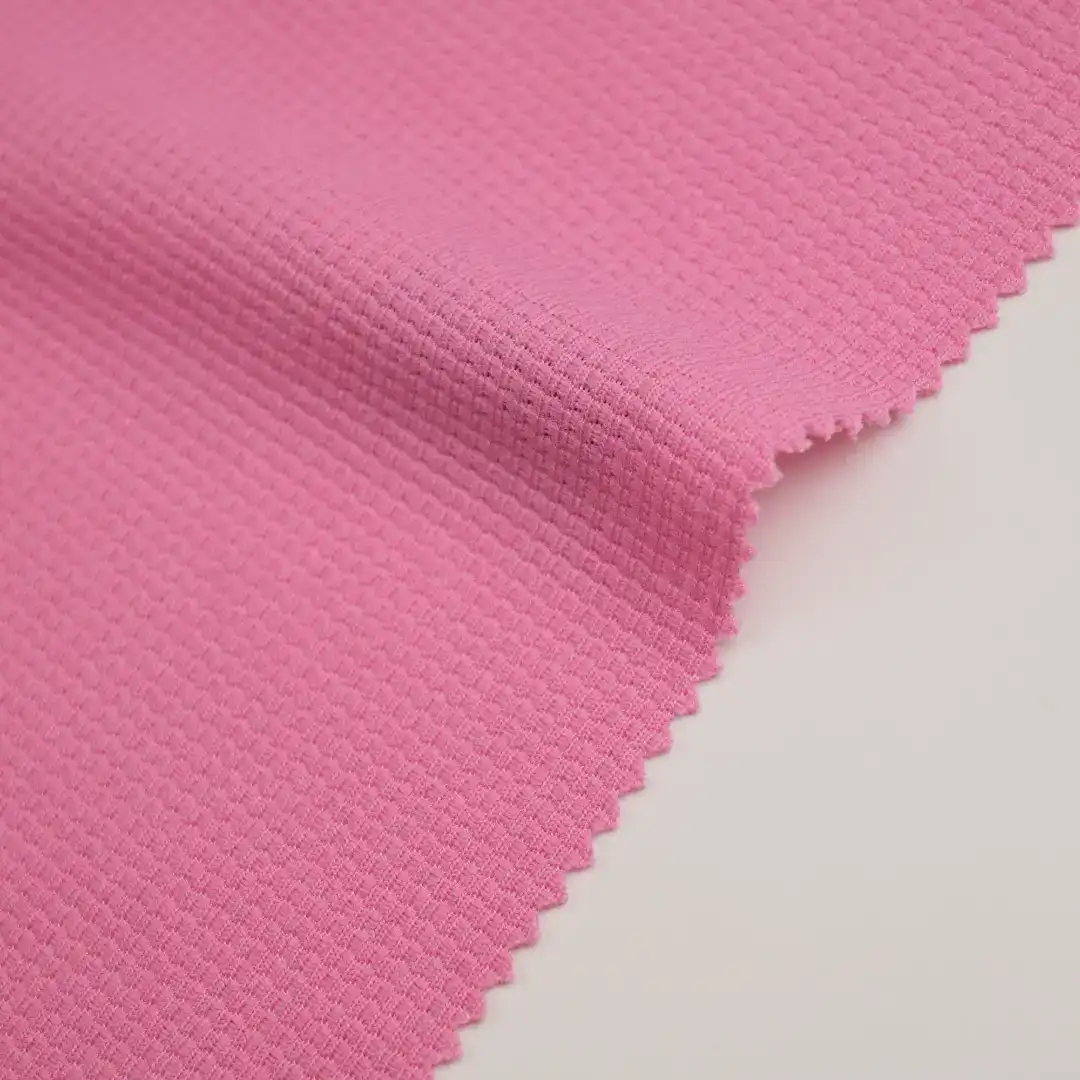 China Fabric for Hoodie Waffle Knit Fabric Polyester Pink color buy from China wholesaler bulk order at wholesale price free worldwide shipping Alibaba