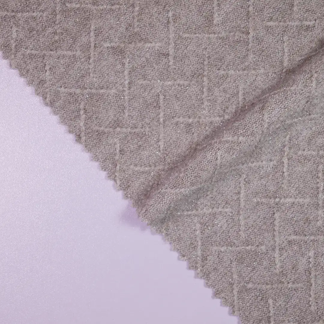 China Fabric for Ladies Vest ,Full-Zipper Cardigan ,Dresses (Cardigan Open)  Weft Jacquard Knit Fabric Rayon Polyester Nylon Metallic fiber grey color buy from China wholesaler bulk order at wholesale price free worldwide shipping Alibaba