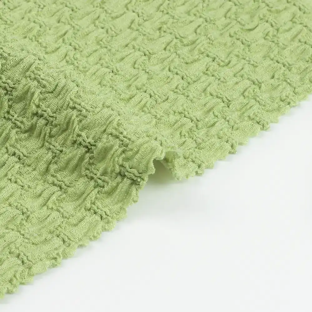 China Fabric for Blouse Weft Jacquard Knit Fabric Polyester Spandex Solid-Green color buy from China wholesaler bulk order at wholesale price free worldwide shipping Alibaba