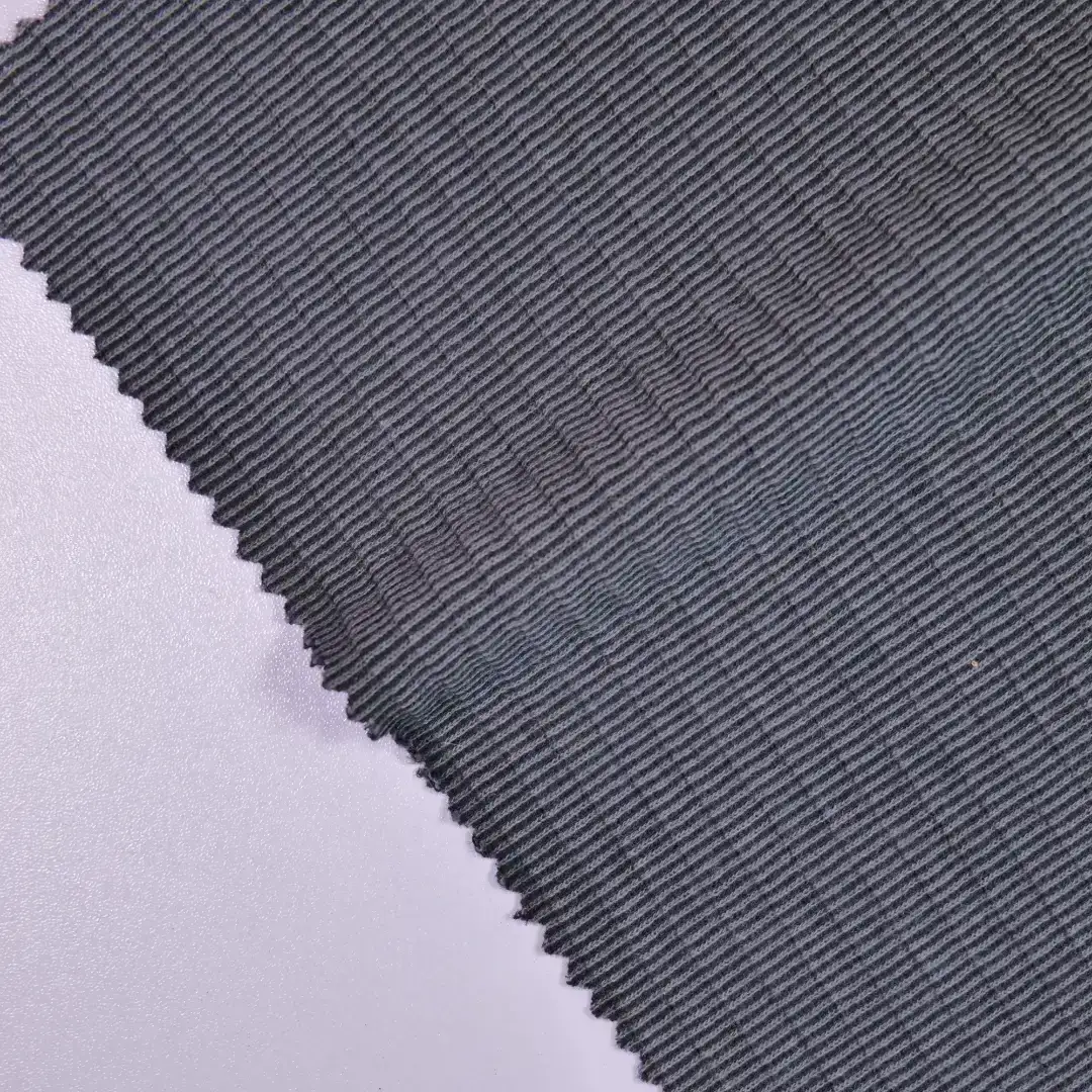 China Fabric for Tank Top,Crop Top,Hoodie Rib Knit Fabric Cotton Polyester BLACK/GERY color buy from China wholesaler bulk order at wholesale price free worldwide shipping Alibaba