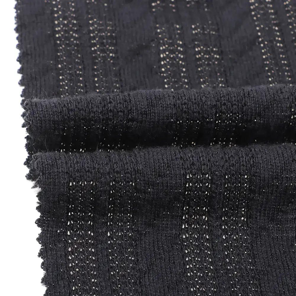 China Fabric for Open Cardigan  Weft Jacquard Knit Fabric Polyester Elastane black color buy from China wholesaler bulk order at wholesale price free worldwide shipping Alibaba