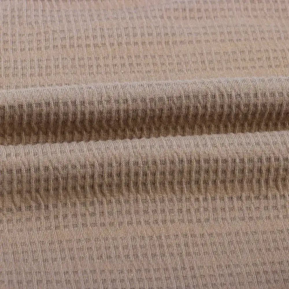 China Fabric for T-Shirt Weft Jacquard Knit Fabric Polyester Cotton Elastane light coffee color color buy from China wholesaler bulk order at wholesale price free worldwide shipping Alibaba