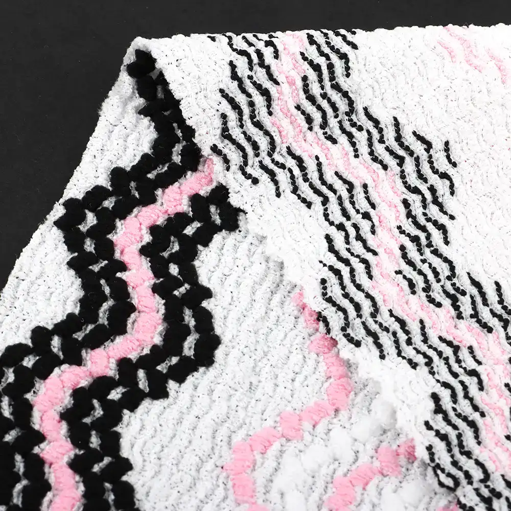 China Fabric for T-Shirt,Blouse,Dresses (Pullover)  Weft Jacquard Knit Fabric Polyester Elastane Pinky /white/ black color buy from China wholesaler bulk order at wholesale price free worldwide shipping Alibaba