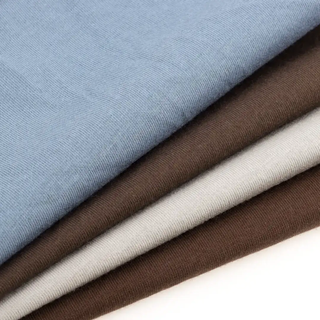 China Fabric for T-Shirt,Pajamas,Loungewear,Yoga Pants,Tracksuits Single Jersey Knit Fabric Cotton Brown、Khaki、Coffee、Blue color buy from China wholesaler bulk order at wholesale price free worldwide shipping Alibaba