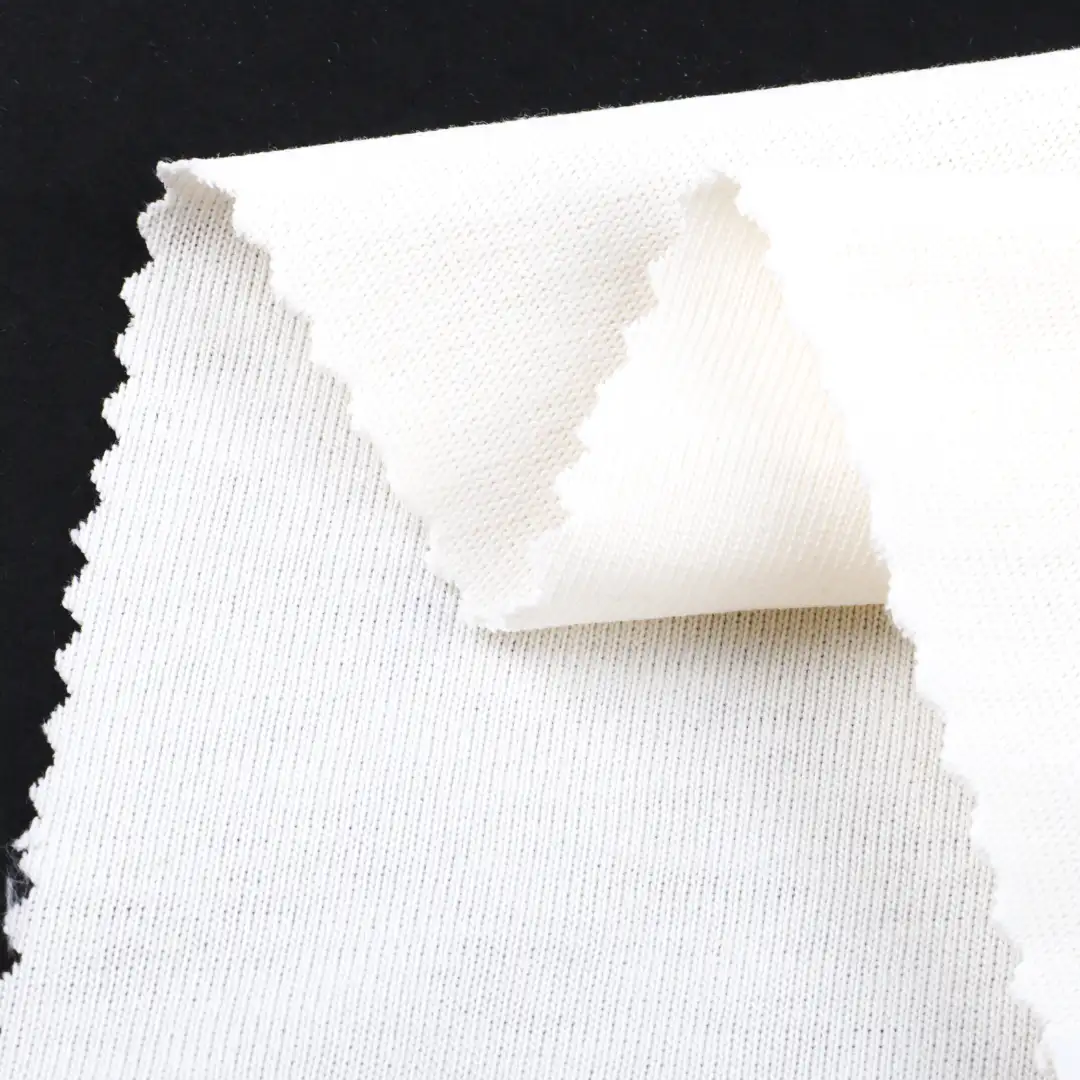 China Fabric for T-Shirt,Pajamas,Loungewear,Yoga Pants,Tracksuits Single Jersey Knit Fabric Polyester Cotton Off-white color buy from China wholesaler bulk order at wholesale price free worldwide shipping Alibaba