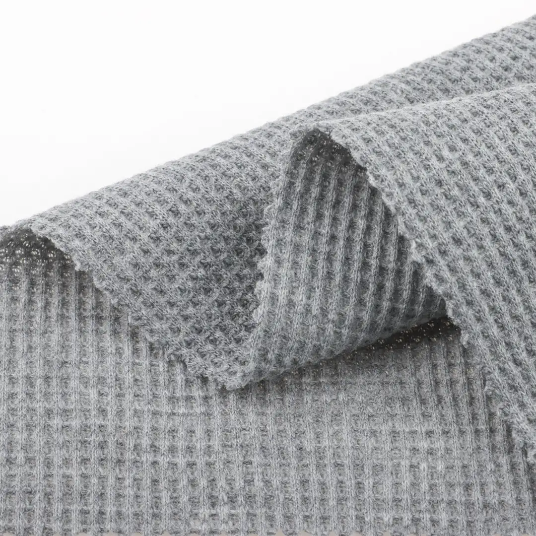 China Fabric for Loungewear Waffle Knit Fabric Recycled Polyester Polyester Cotton Grey color buy from China wholesaler bulk order at wholesale price free worldwide shipping Alibaba