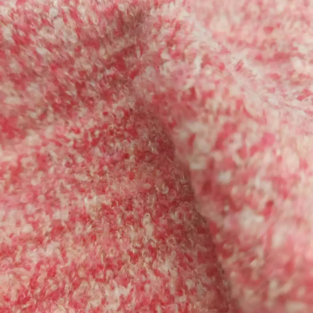 China Yarn for Hoodie,Open Cardigan (Sweater),Half-Zipper Cardigan (Sweater),Round Neck Pullover (Sweater),Crop Top Pullover (Sweater) Boucle Yarn Fancy Yarn Recycled Polyester Acrylic RWS Wool Spandex Pink color buy from China wholesaler bulk order at wholesale price free worldwide shipping Alibaba