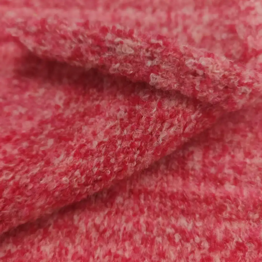 China Yarn for Hoodie,Open Cardigan (Sweater),Half-Zipper Cardigan (Sweater),Round Neck Pullover (Sweater),Crop Top Pullover (Sweater) Boucle Yarn Fancy Yarn Recycled Polyester Acrylic RWS Wool Spandex Pink color buy from China wholesaler bulk order at wholesale price free worldwide shipping Alibaba