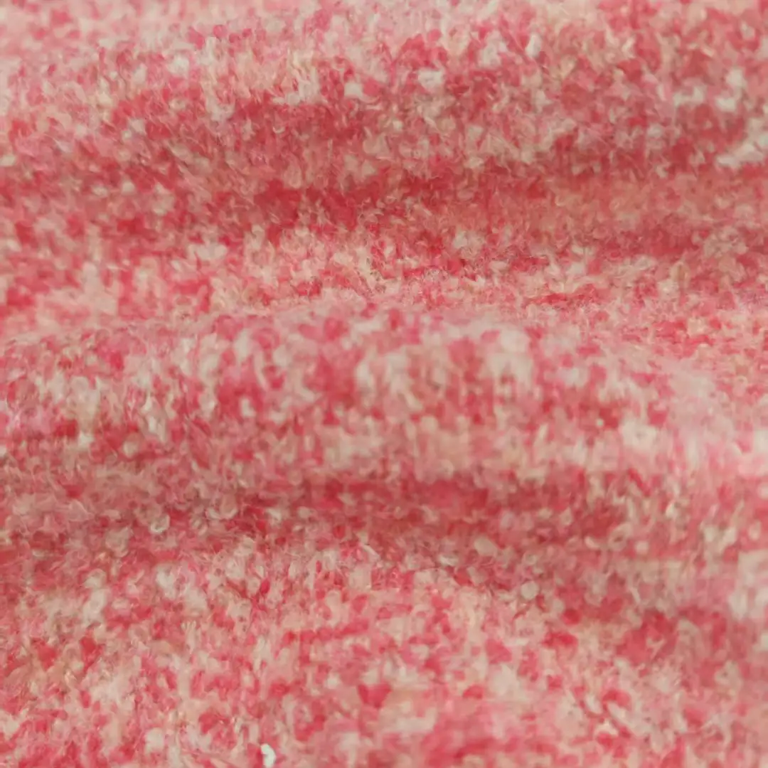 China Yarn for Hoodie,Open Cardigan (Sweater),Half-Zipper Cardigan (Sweater),Round Neck Pullover (Sweater),Crop Top Pullover (Sweater) Boucle Yarn Fancy Yarn Recycled Polyester Acrylic RWS Wool Spandex Pink color buy from China wholesaler bulk order at wholesale price free worldwide shipping Alibaba
