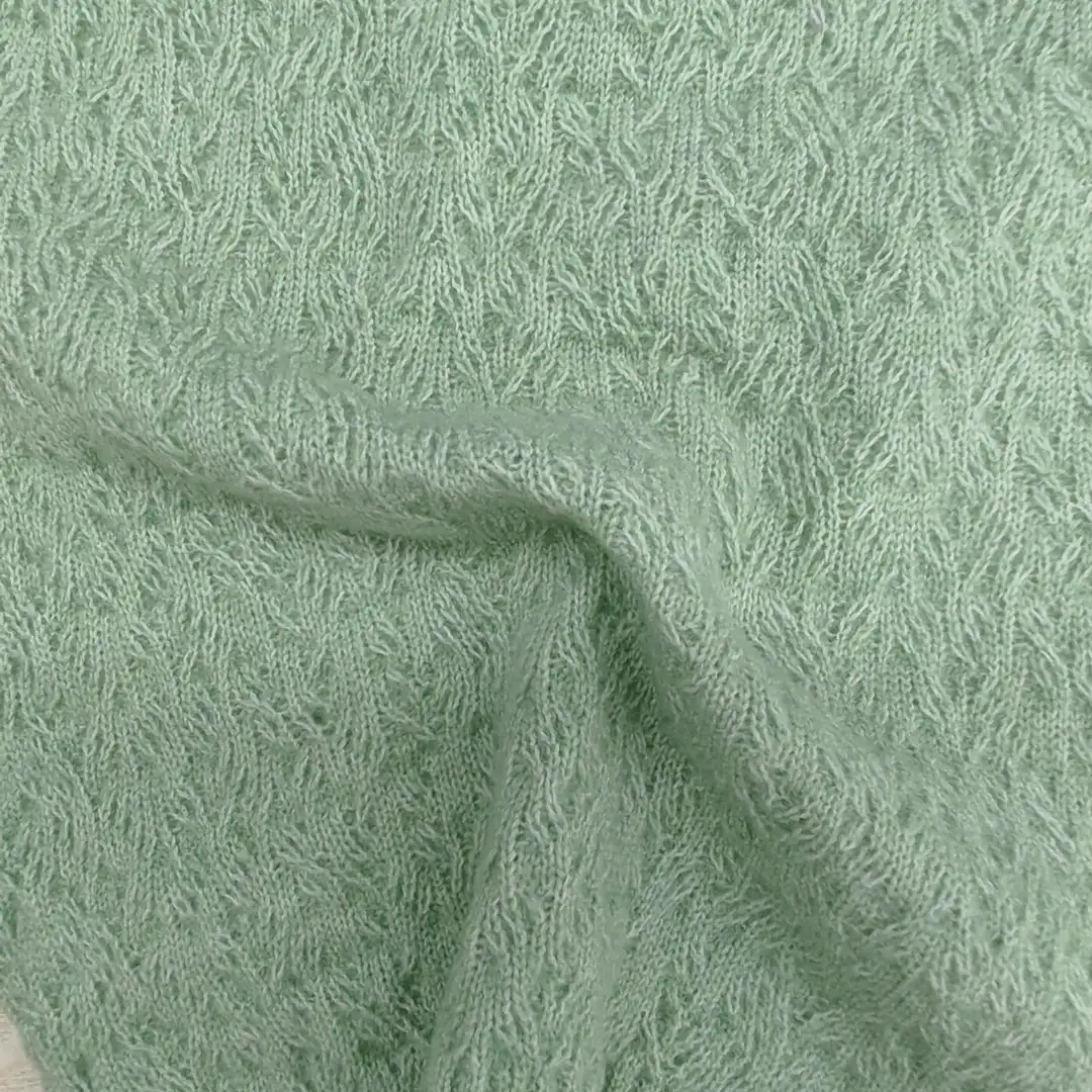 China Yarn for Open Cardigan (Sweater),Half-Zipper Cardigan (Sweater),Crew Neck Pullover (Sweater),Crop Top Pullover (Sweater) Mossy Yarn Fancy Yarn Recycled Polyester Acrylic Wool Spandex Light green color buy from China wholesaler bulk order at wholesale price free worldwide shipping Alibaba