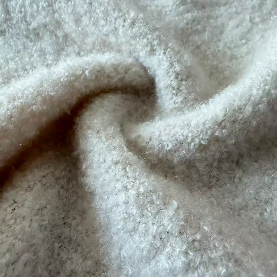 China Yarn for Open Cardigan (Sweater),Full-Zipper Cardigan (Sweater),Half-Zipper Cardigan (Sweater),Round Neck Pullover (Sweater),Crop Top Pullover (Sweater),Hoodie  (Sweater) Boucle Yarn Fancy Yarn Polyester Nylon Elastane Off-White color buy from China wholesaler bulk order at wholesale price free worldwide shipping Alibaba