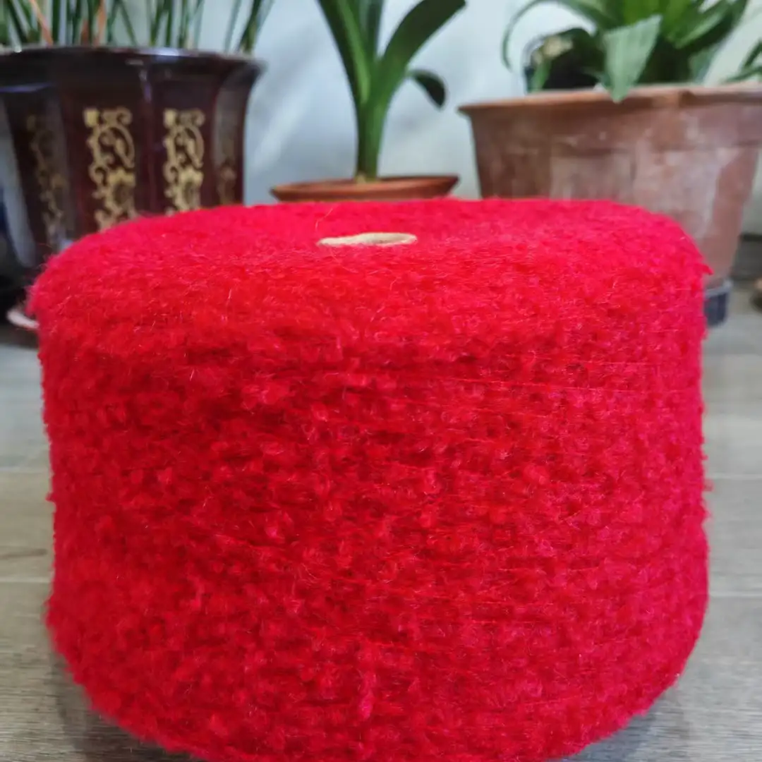 China Yarn for Open Cardigan (Sweater),Full-Zipper Cardigan (Sweater),Half-Zipper Cardigan (Sweater) Boucle Yarn Fancy Yarn Recycled Polyester Polyester Acrylic Wool Spandex Red color buy from China wholesaler bulk order at wholesale price free worldwide shipping Alibaba