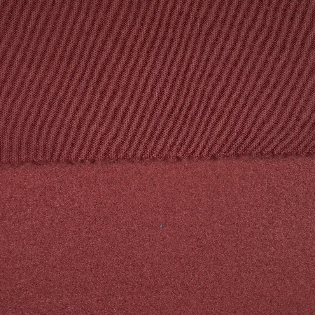 China Fabric for Sweatshirt Fleece Knit Fabric Polyester purplish red color buy from China wholesaler bulk order at wholesale price free worldwide shipping Alibaba