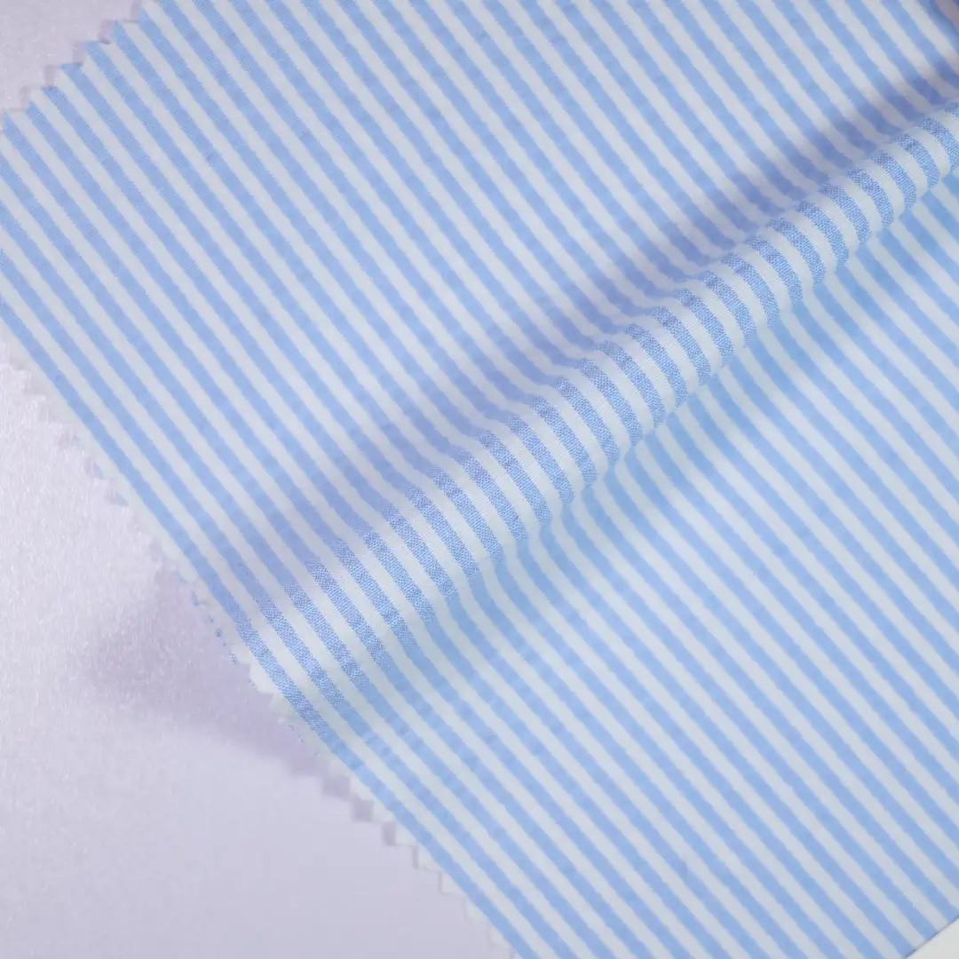 China Fabric for Blouse,Skirt,Over Shirt Yarn Dyed Stripe Woven Blended Fabric Polyester Cotton blue color buy from China wholesaler bulk order at wholesale price free worldwide shipping Alibaba