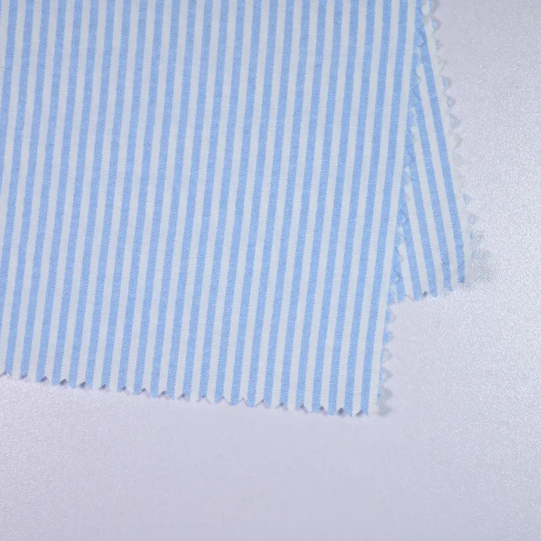China Fabric for Blouse,Skirt,Over Shirt Yarn Dyed Stripe Woven Blended Fabric Polyester Cotton blue color buy from China wholesaler bulk order at wholesale price free worldwide shipping Alibaba