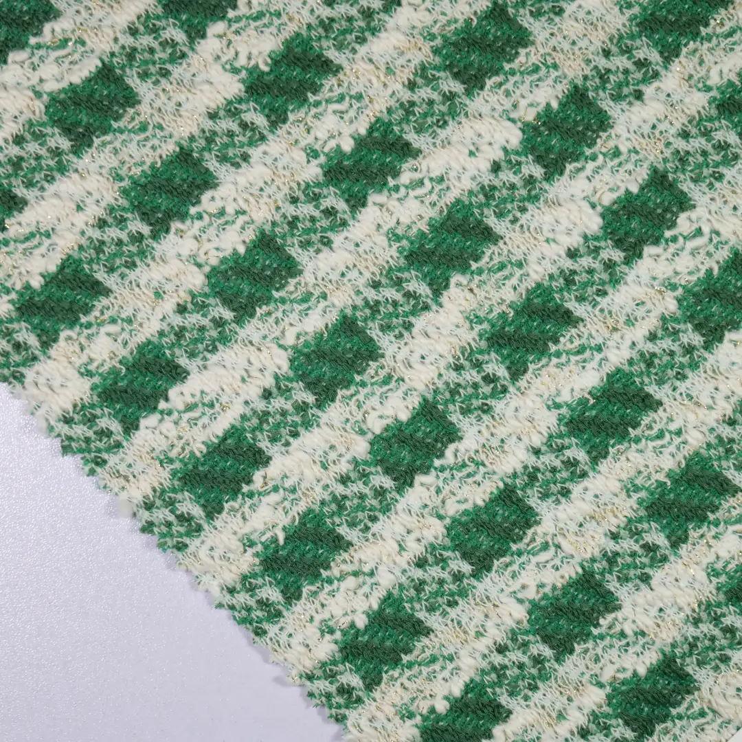 China Fabric for Overcoat Hacci Knit Fabric Polyester Cotton Spandex Lurex green color buy from China wholesaler bulk order at wholesale price free worldwide shipping Alibaba