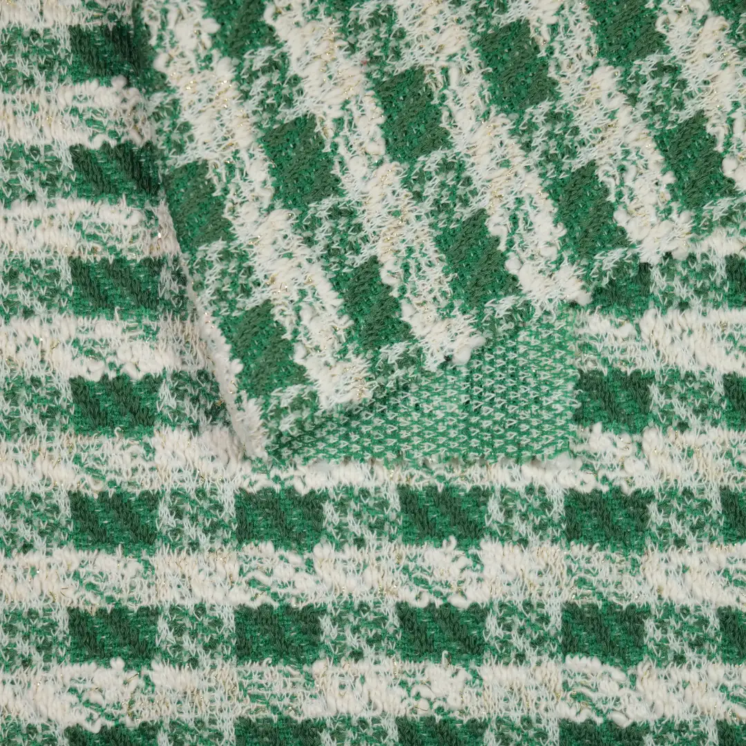 China Fabric for Overcoat Hacci Knit Fabric Polyester Cotton Spandex Lurex green color buy from China wholesaler bulk order at wholesale price free worldwide shipping Alibaba