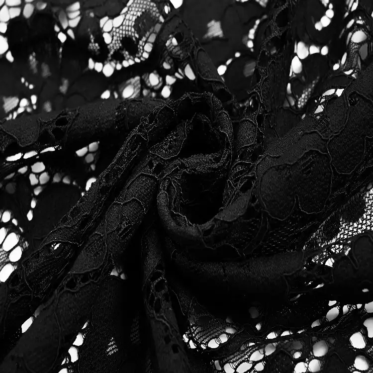 China Fabric for Lingerie,Skirt Lace Knit Fabric Cotton Nylon Rayon Black color buy from China wholesaler bulk order at wholesale price free worldwide shipping Alibaba