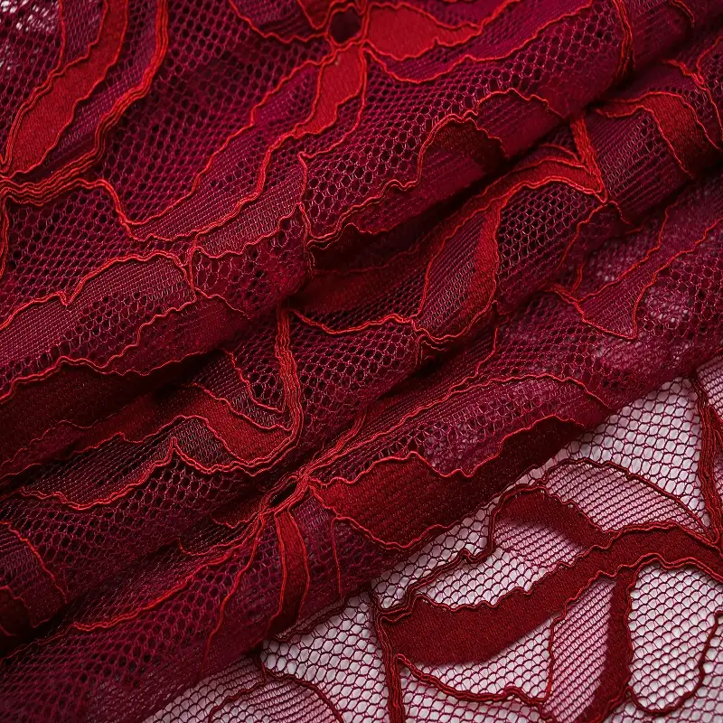 China Fabric for Shirt,Skirt,Dresses (Pullover)  Lace Knit Fabric Cotton Nylon Rayon DarkRed color buy from China wholesaler bulk order at wholesale price free worldwide shipping Alibaba