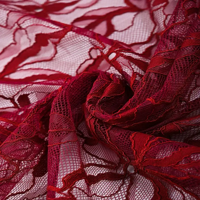 China Fabric for Shirt,Skirt,Dresses (Pullover)  Lace Knit Fabric Cotton Nylon Rayon DarkRed color buy from China wholesaler bulk order at wholesale price free worldwide shipping Alibaba