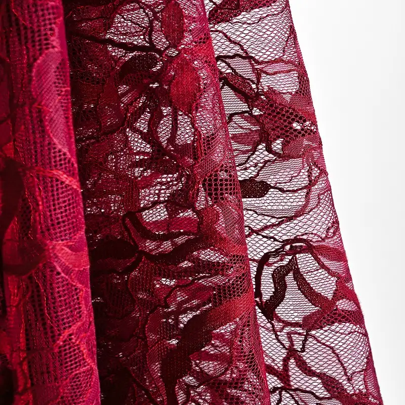 China Fabric for Shirt,Skirt,Dresses (Pullover)  Lace Knit Fabric Cotton Nylon Rayon DarkRed color buy from China wholesaler bulk order at wholesale price free worldwide shipping Alibaba