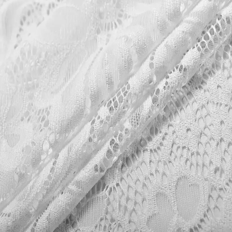China Fabric for Skirt Lace Knit Fabric Nylon Spandex White color buy from China wholesaler bulk order at wholesale price free worldwide shipping Alibaba