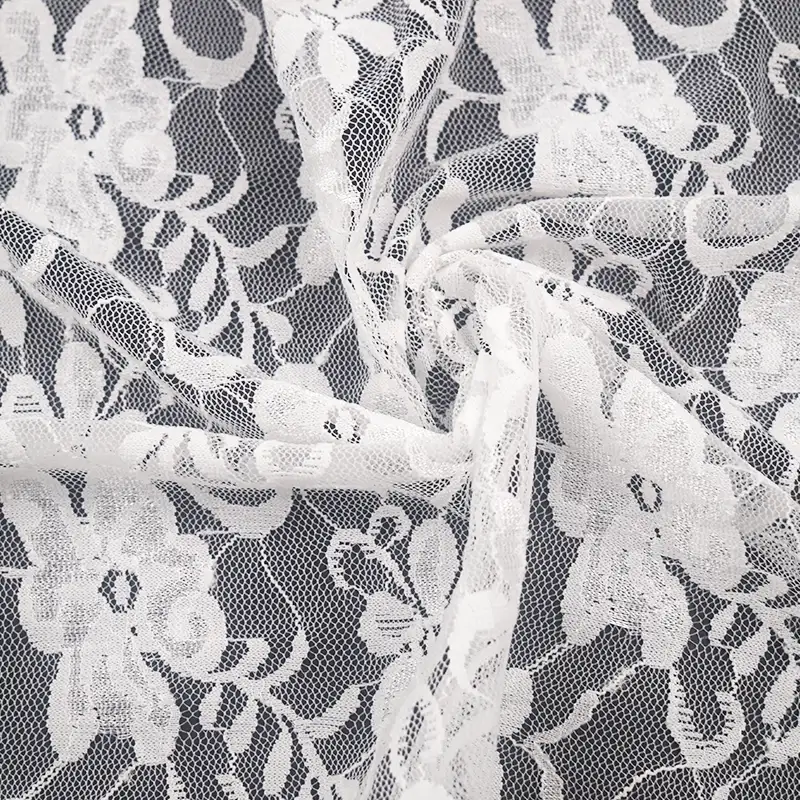 China Fabric for Skirt Lace Knit Fabric Nylon Spandex White color buy from China wholesaler bulk order at wholesale price free worldwide shipping Alibaba