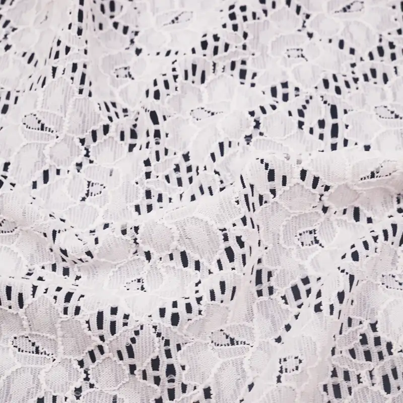 China Fabric for Skirt Lace Knit Fabric Nylon Spandex White color buy from China wholesaler bulk order at wholesale price free worldwide shipping Alibaba