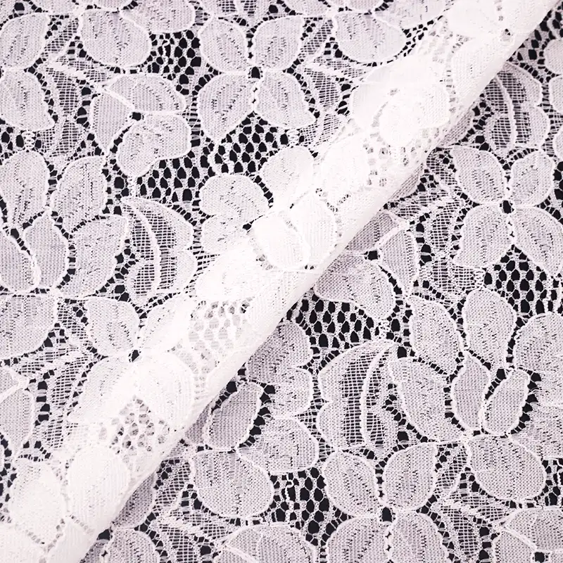 China Fabric for Skirt Lace Knit Fabric Nylon Spandex White color buy from China wholesaler bulk order at wholesale price free worldwide shipping Alibaba