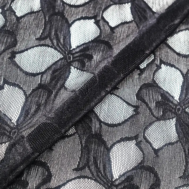 China Fabric for Skirt Lace Knit Fabric Nylon Spandex Black color buy from China wholesaler bulk order at wholesale price free worldwide shipping Alibaba