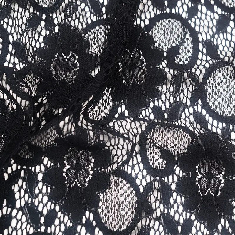 China Fabric for Skirt Lace Knit Fabric Polyester Spandex Black color buy from China wholesaler bulk order at wholesale price free worldwide shipping Alibaba