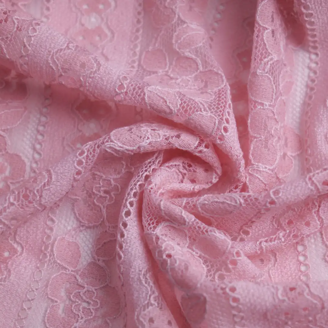 China Fabric for Skirt,Dresses (Cardigan Button)  Lace Knit Fabric Cotton Nylon Rayon Pink color buy from China wholesaler bulk order at wholesale price free worldwide shipping Alibaba