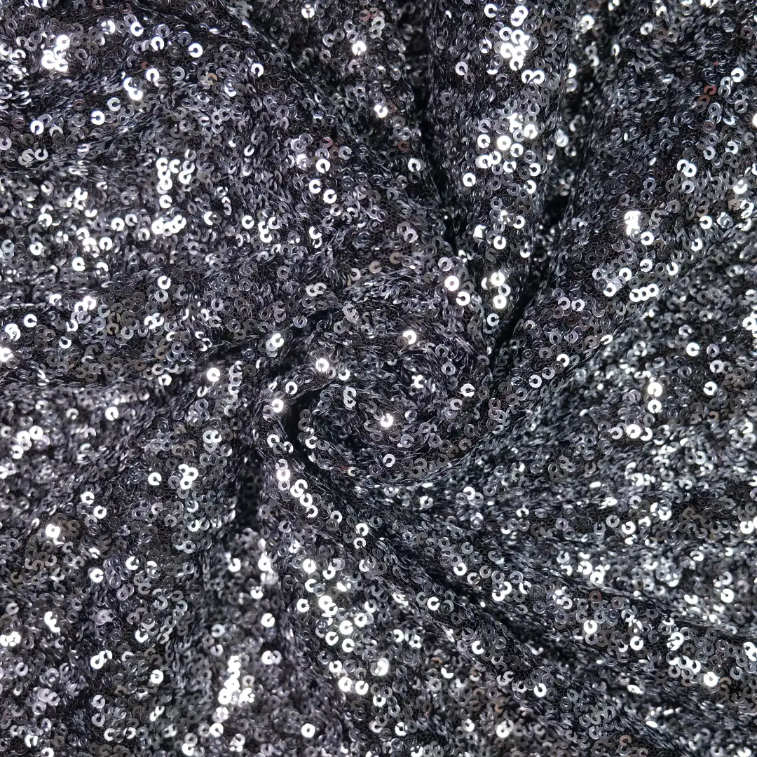 China Fabric for Skirt  Sequined Mesh Fabric Knit Fabric Polyester Spandex silve color buy from China wholesaler bulk order at wholesale price free worldwide shipping Alibaba