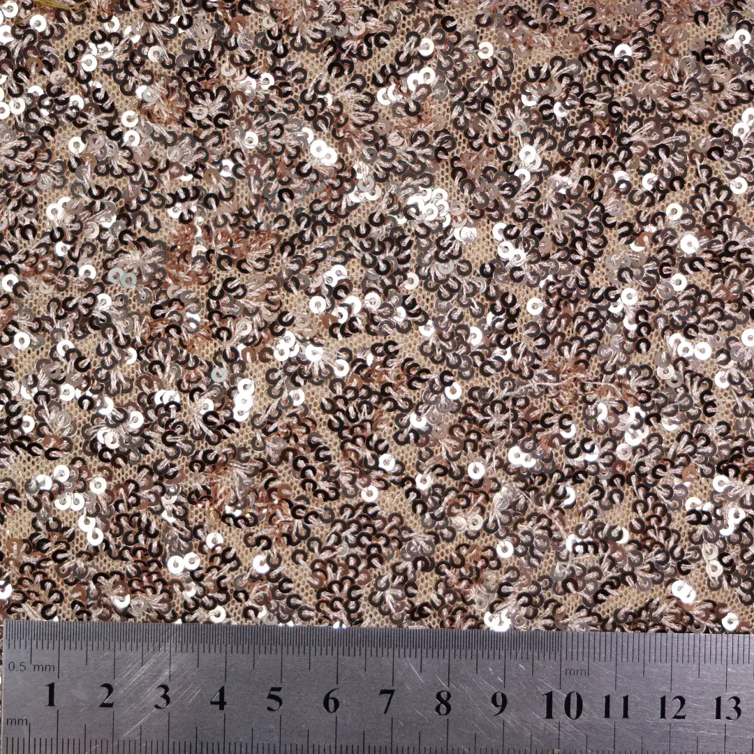 China Fabric for Ladies Vest ,Skirt  Sequined Mesh Fabric Knit Fabric Polyester Spandex Antique White color buy from China wholesaler bulk order at wholesale price free worldwide shipping Alibaba