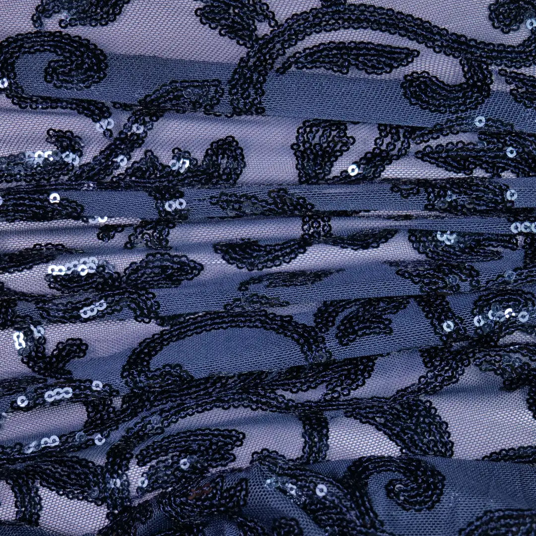 China Fabric for T-Shirt,Skirt  Sequined Mesh Fabric Knit Fabric Polyester Spandex Navy color buy from China wholesaler bulk order at wholesale price free worldwide shipping Alibaba