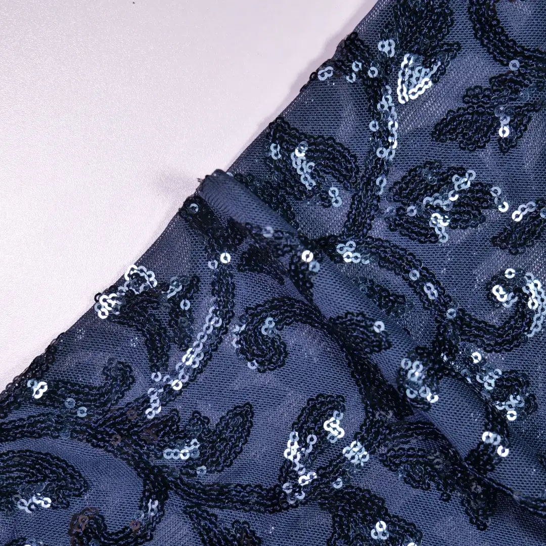 China Fabric for T-Shirt,Skirt  Sequined Mesh Fabric Knit Fabric Polyester Spandex Navy color buy from China wholesaler bulk order at wholesale price free worldwide shipping Alibaba