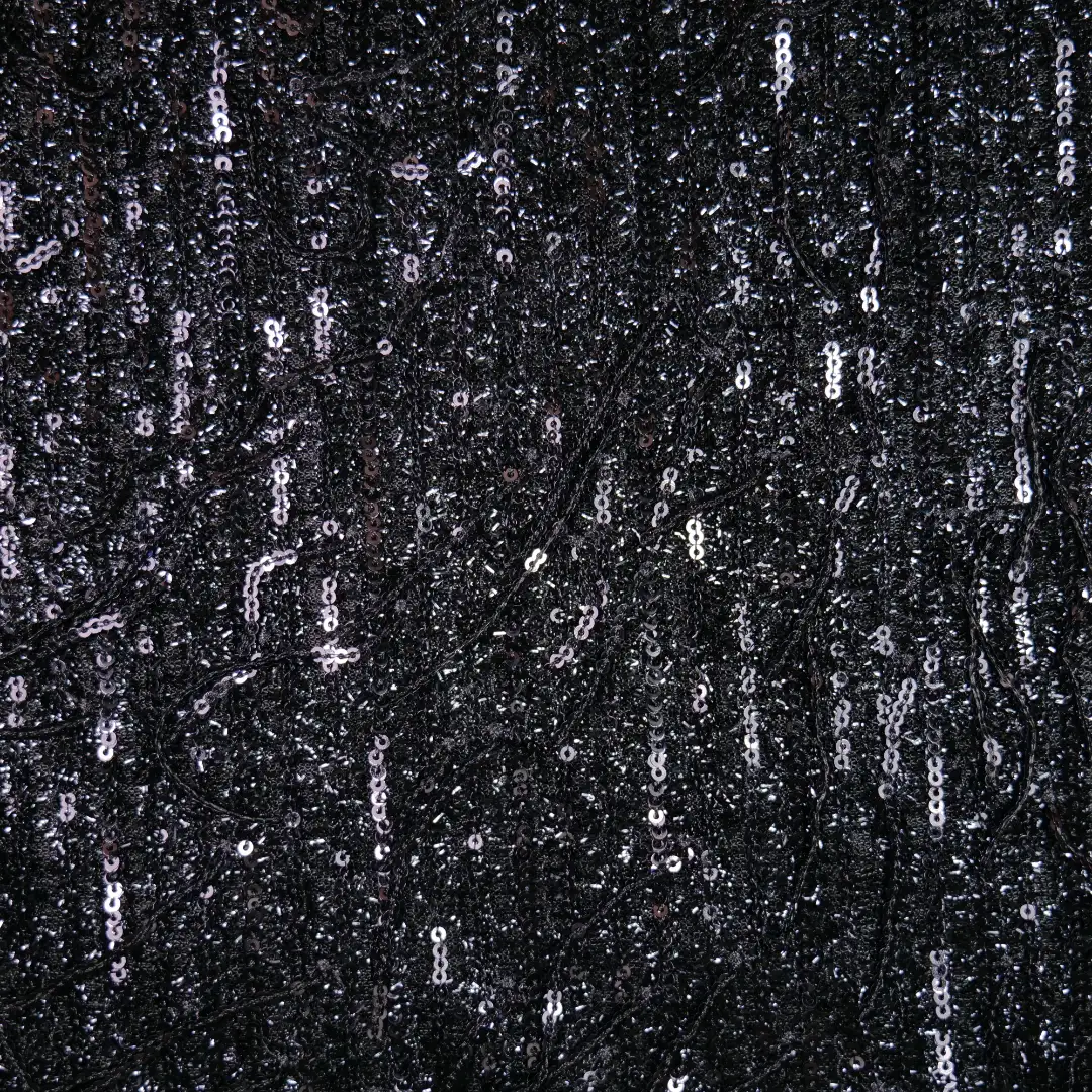 China Fabric for Skirt  Sequined Mesh Fabric Knit Fabric Polyester Spandex Black color buy from China wholesaler bulk order at wholesale price free worldwide shipping Alibaba