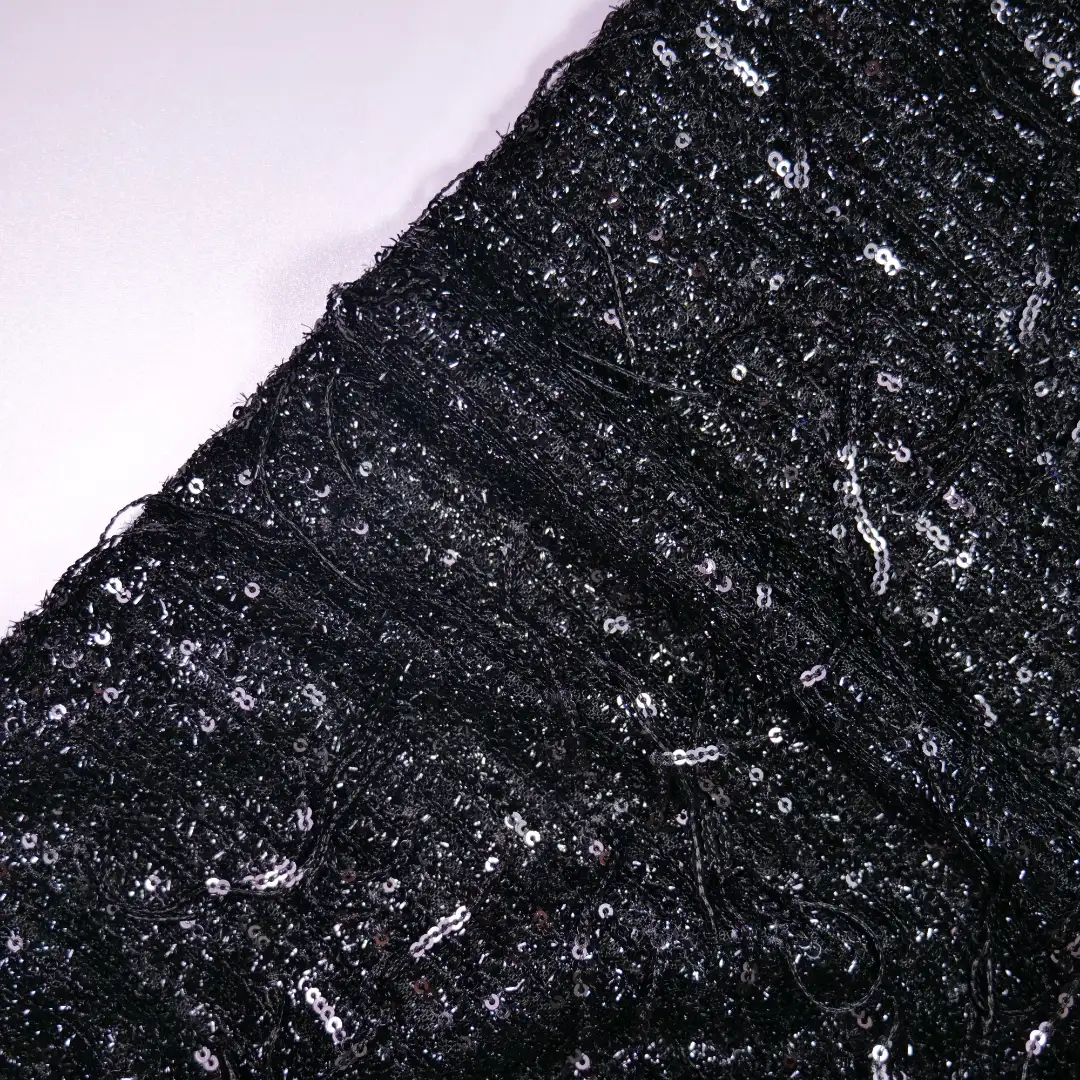 China Fabric for Skirt  Sequined Mesh Fabric Knit Fabric Polyester Spandex Black color buy from China wholesaler bulk order at wholesale price free worldwide shipping Alibaba