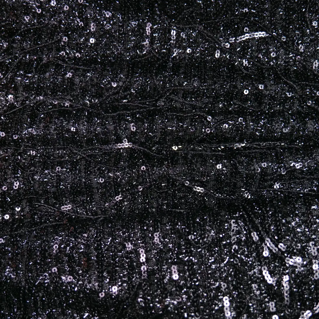 China Fabric for Skirt  Sequined Mesh Fabric Knit Fabric Polyester Spandex Black color buy from China wholesaler bulk order at wholesale price free worldwide shipping Alibaba