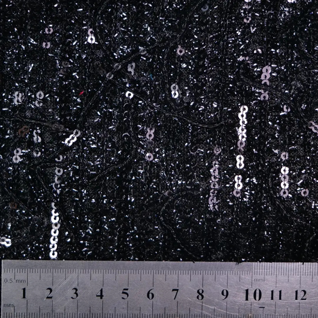 China Fabric for Skirt  Sequined Mesh Fabric Knit Fabric Polyester Spandex Black color buy from China wholesaler bulk order at wholesale price free worldwide shipping Alibaba