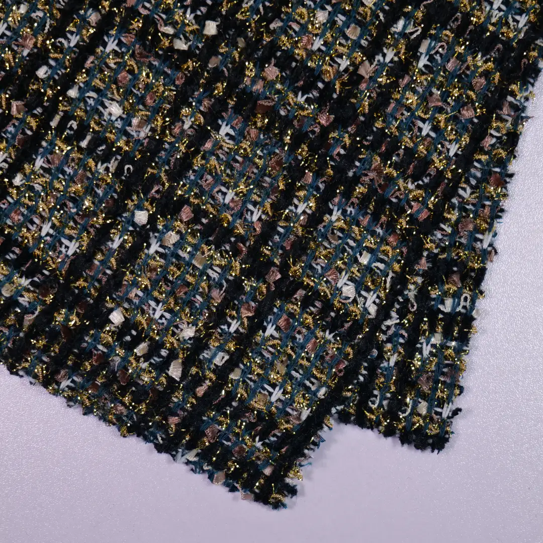 China Fabric for Open Cardigan ,Dresses (Pullover) ,Skirt  Jacquard Knit Fabric Polyester Lurex Rayon Black color buy from China wholesaler bulk order at wholesale price free worldwide shipping Alibaba