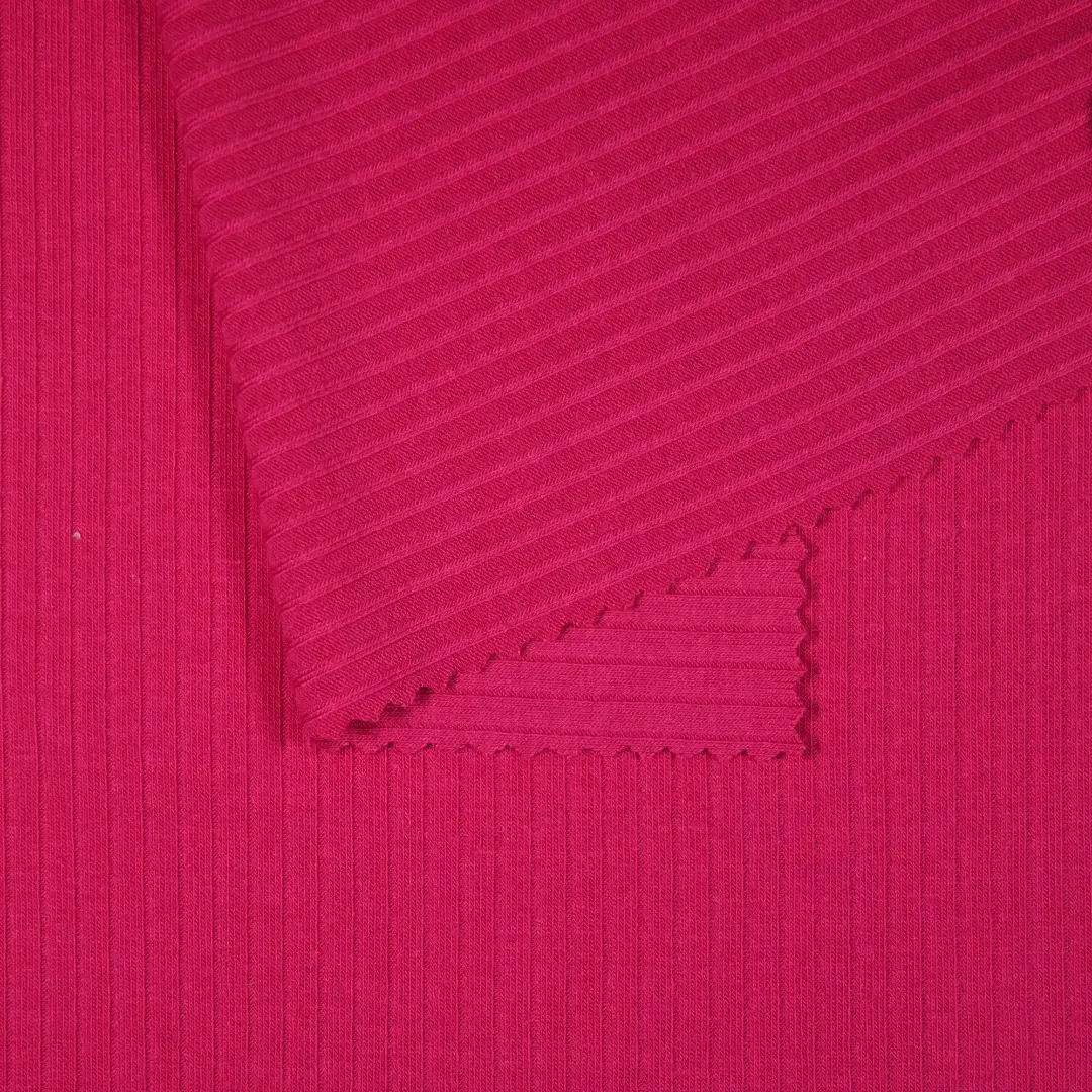 China Fabric for Full-Zipper Cardigan ,Half-Zipper Cardigan ,Loungewear Rib Knit Fabric Recycled Polyester Viscose Spandex rose-red color buy from China wholesaler bulk order at wholesale price free worldwide shipping Alibaba