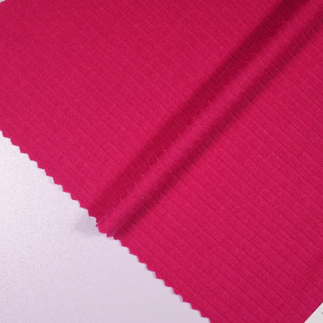 China Fabric for Full-Zipper Cardigan ,Half-Zipper Cardigan ,Loungewear Rib Knit Fabric Recycled Polyester Viscose Spandex rose-red color buy from China wholesaler bulk order at wholesale price free worldwide shipping Alibaba