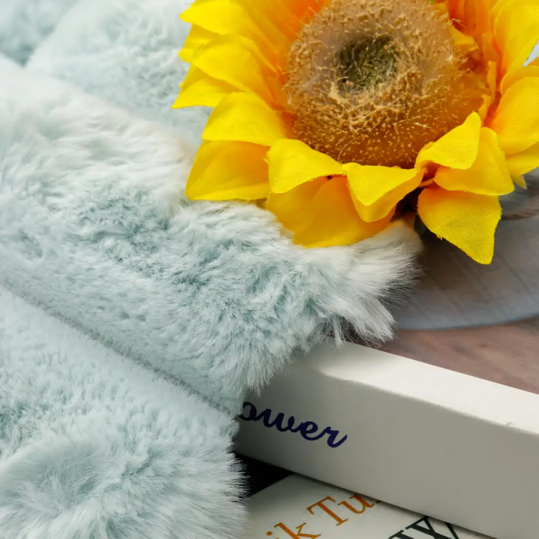 China Fabric for Crop Top Fake Fur Knit Fabric Polyester Lake blue color buy from China wholesaler bulk order at wholesale price free worldwide shipping Alibaba