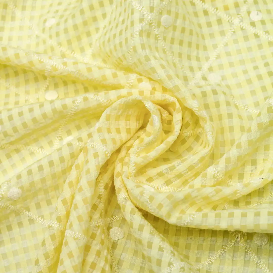 China Fabric for Blouse,Skirt Schiffli Synthetic Woven Fabric Nylon Polyester Tencel yellow color buy from China wholesaler bulk order at wholesale price free worldwide shipping Alibaba