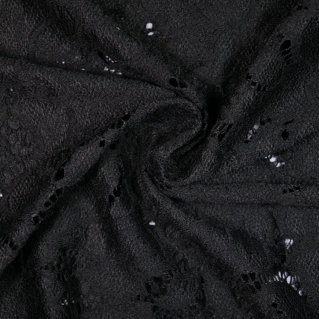 China Fabric for Blouse,Crop Top,Skirt Lace Knit Fabric Nylon Spandex Black color buy from China wholesaler bulk order at wholesale price free worldwide shipping Alibaba