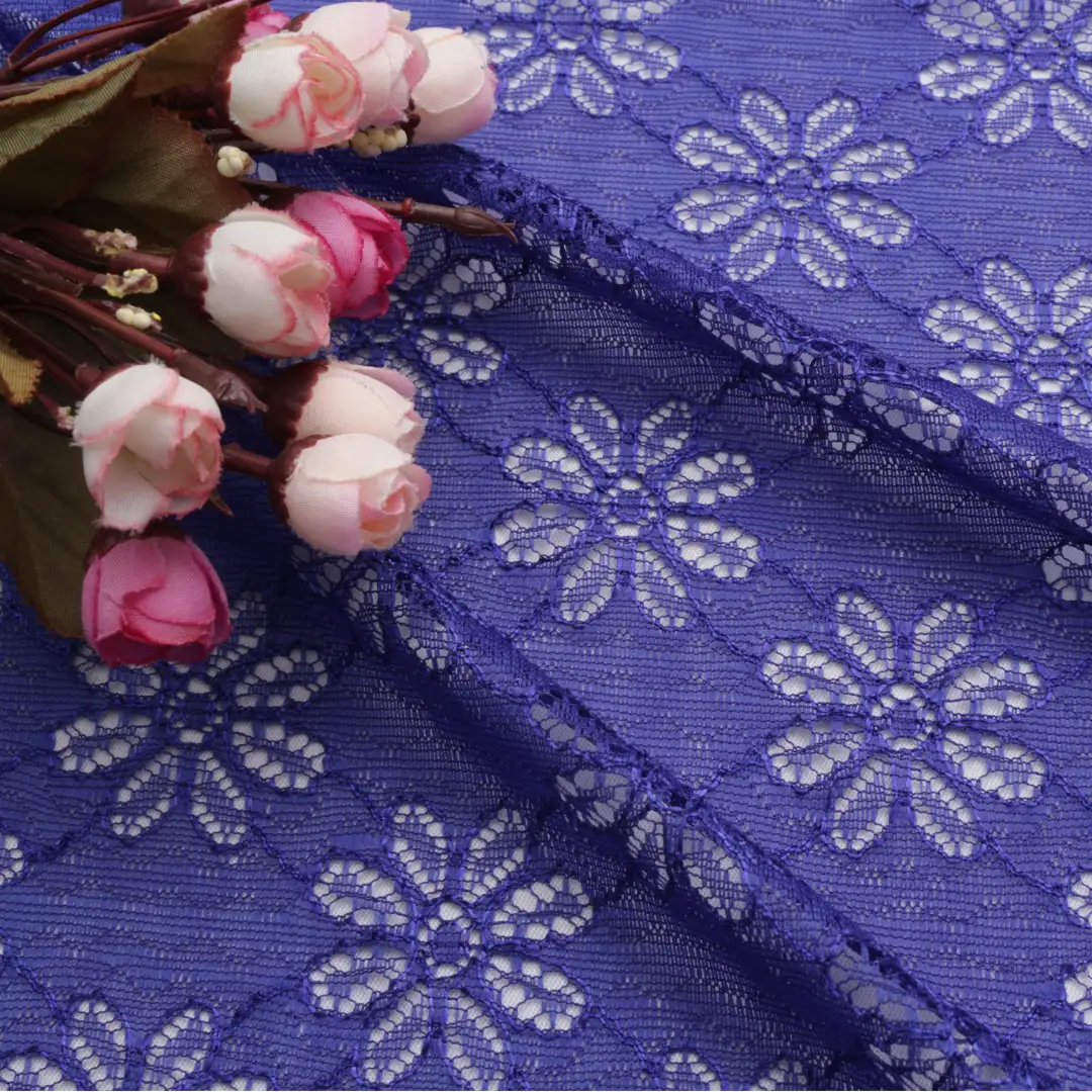 China Fabric for Blouse,Crop Top,Skirt Lace Knit Fabric Nylon Spandex Purple color buy from China wholesaler bulk order at wholesale price free worldwide shipping Alibaba