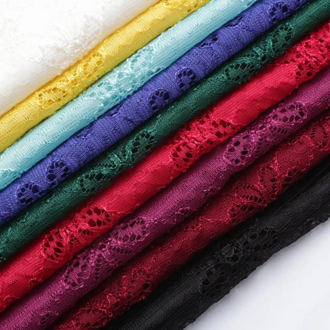 China Fabric for Blouse,Crop Top,Skirt Lace Knit Fabric Nylon Spandex Purple color buy from China wholesaler bulk order at wholesale price free worldwide shipping Alibaba