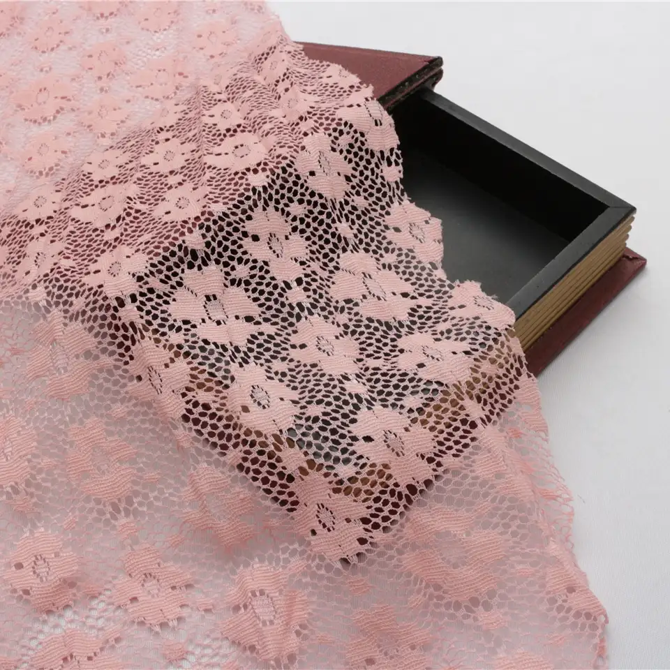 China Fabric for Blouse,Skirt,Dresses (Cardigan Open)  Lace Knit Fabric Polyester pink color buy from China wholesaler bulk order at wholesale price free worldwide shipping Alibaba